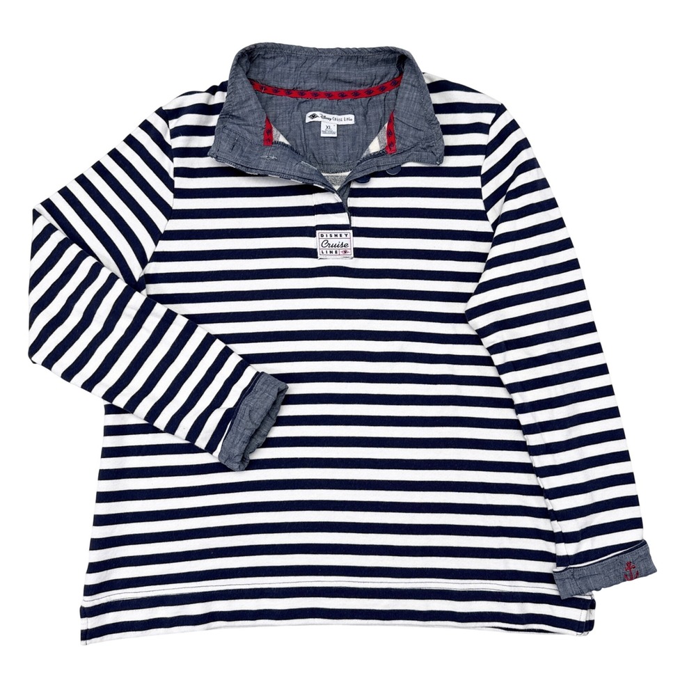Disney Cruise Line Sweater XL Blue White Striped Pullover Preppy Nautical Mickey